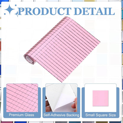 1200 Pcs Mirror Mosaic Tiles 5 x 5 mm Square Glass Self-Adhesive Disco Ball Mirror Tiles Sticker for DIY Craft Decoration Art Collage Card Making, Pink