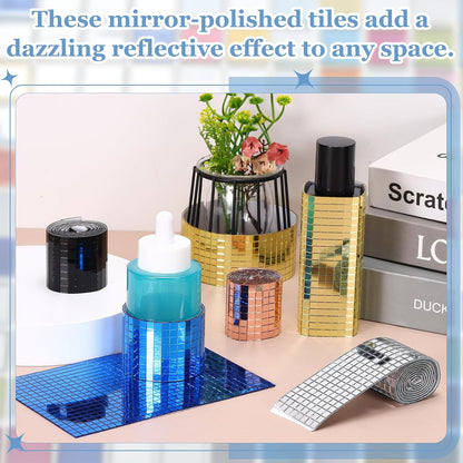 1200 Pcs Mirror Mosaic Tiles 5 x 5 mm Square Glass Self-Adhesive Disco Ball Mirror Tiles Sticker for DIY Craft Decoration Art Collage Card Making, Pink