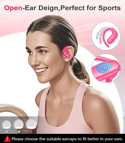Wireless Earbuds Bluetooth 5.3 Headphones Sport,Over Ear Buds with Deep Bass Sound,60Hrs Playtime Earphones Redesigned Comfort Fit with Earhooks for Running,Meeting,Workout-Pink