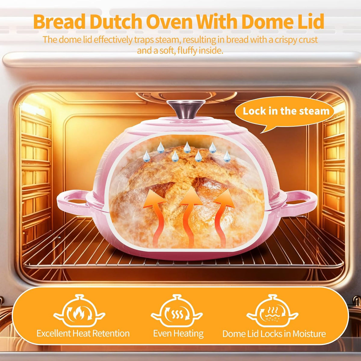 6QT Enameled Cast Iron Pink Dutch Oven For Sourdough Bread Baking