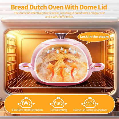 6QT Enameled Cast Iron Pink Dutch Oven For Sourdough Bread Baking