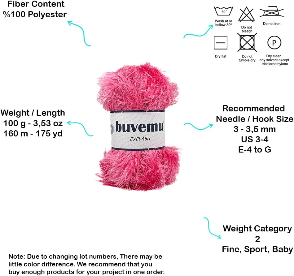 Eyelash Fun Fur Yarn for Crochet, Knitting, Candy Pink, 2-Pack