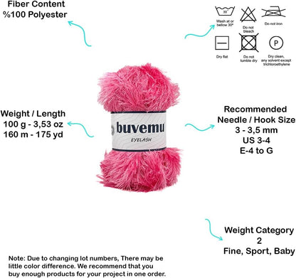Eyelash Fun Fur Yarn for Crochet, Knitting, Candy Pink, 2-Pack