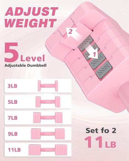 Rendpas Adjustable Dumbbell Set of 2, 10lb & 22lb Pairs (5lb/11lb Each)