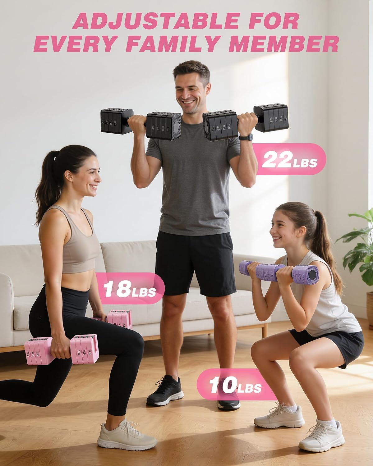 Rendpas Adjustable Dumbbell Set of 2, 10lb & 22lb Pairs (5lb/11lb Each)