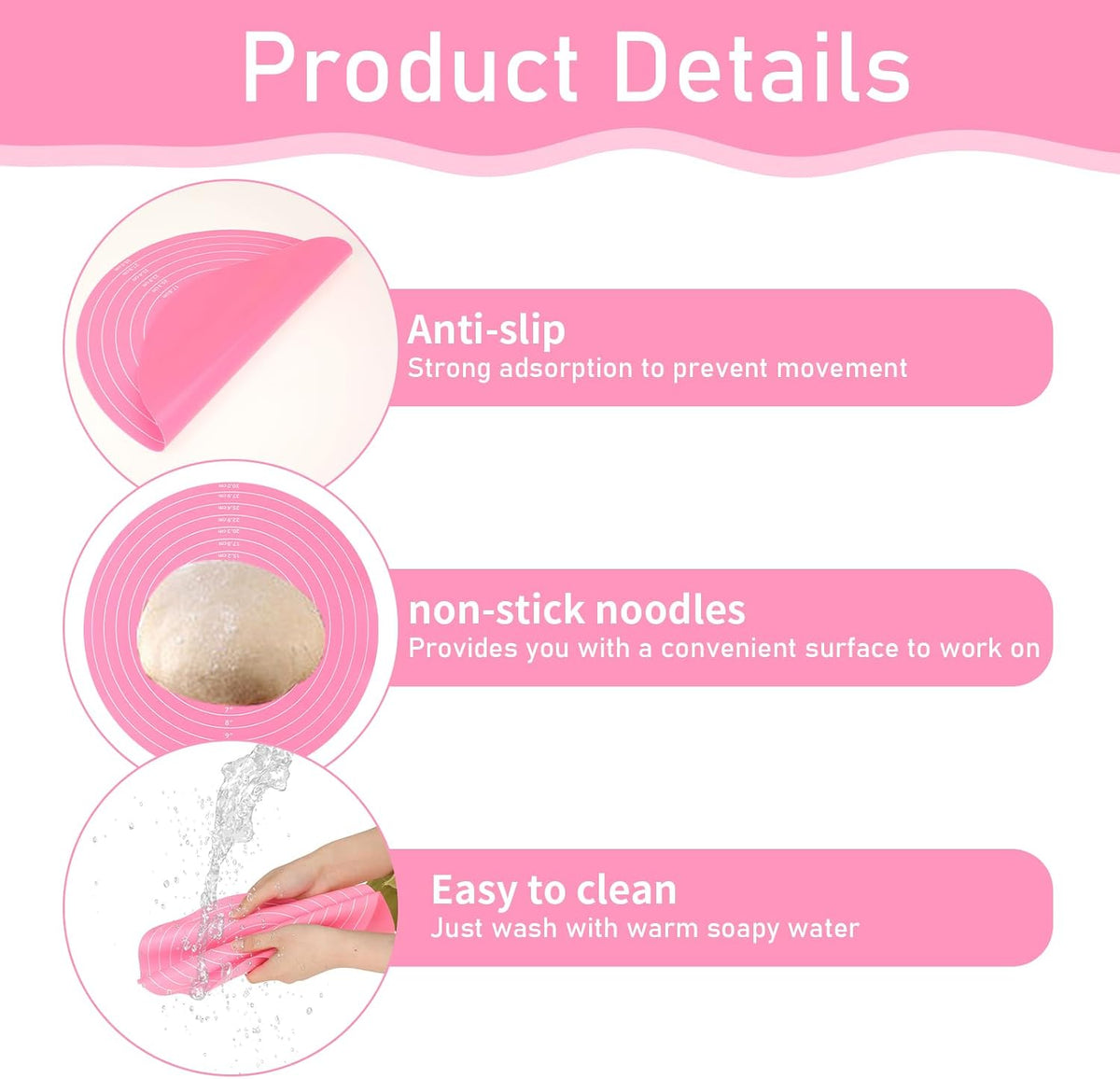 Silicone Baking Mat Cake Mat Round Silicone Baking Mat with Measurements for Cake Turntable Stand Pastry Baking Sheet, Non-Stick and Heat Resistant (Pink)