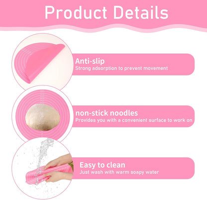 Silicone Baking Mat Cake Mat Round Silicone Baking Mat with Measurements for Cake Turntable Stand Pastry Baking Sheet, Non-Stick and Heat Resistant (Pink)