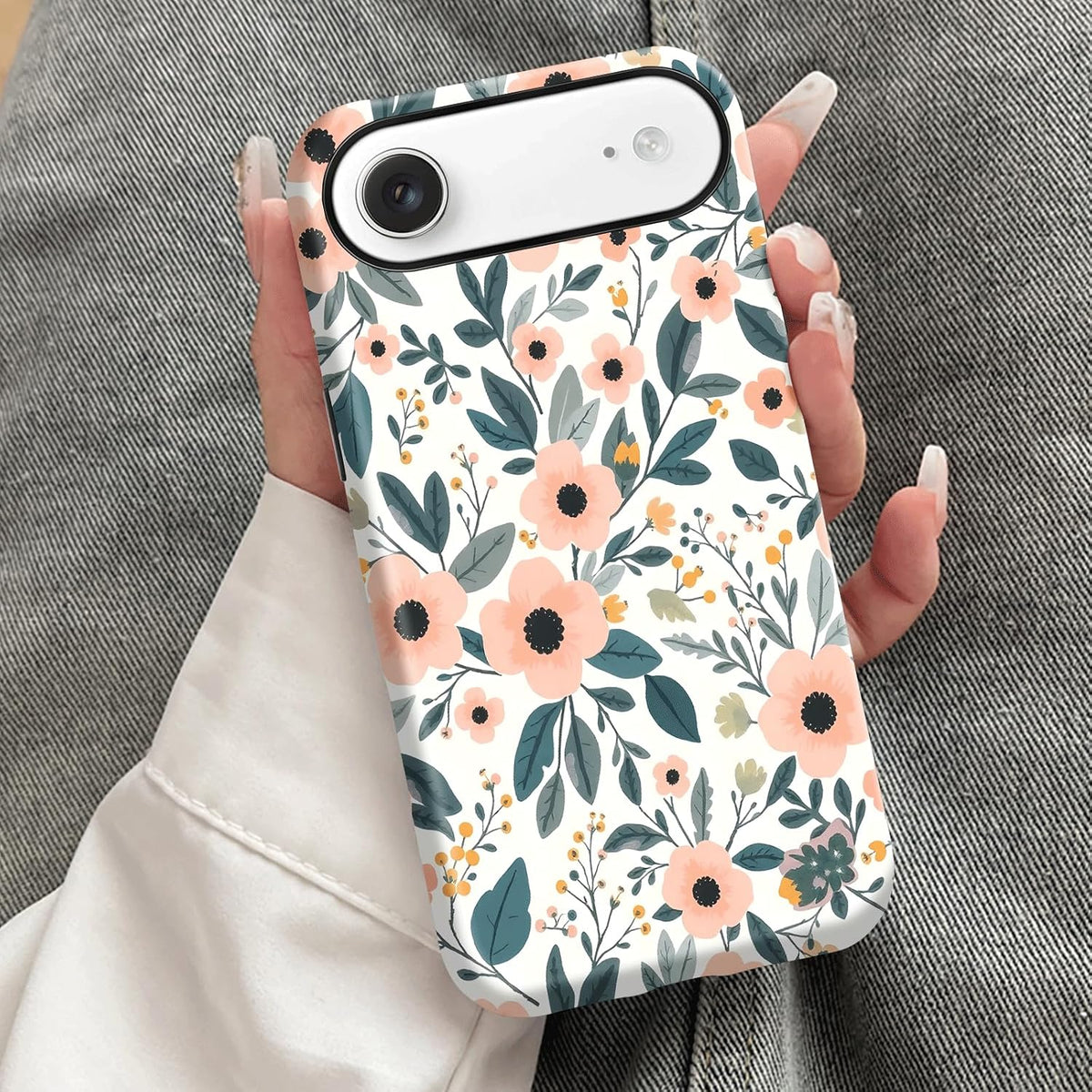 for iPhone 17 Air Case Peach Floral Pattern HD Scratch-Resistant Drop-Resistant 2-Layer Hard Case Minimalist Gift