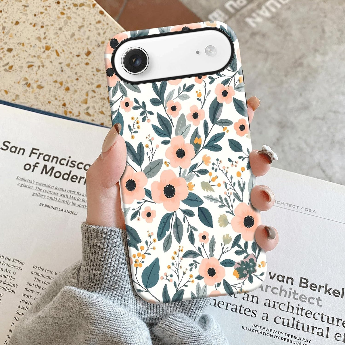 for iPhone 17 Air Case Peach Floral Pattern HD Scratch-Resistant Drop-Resistant 2-Layer Hard Case Minimalist Gift