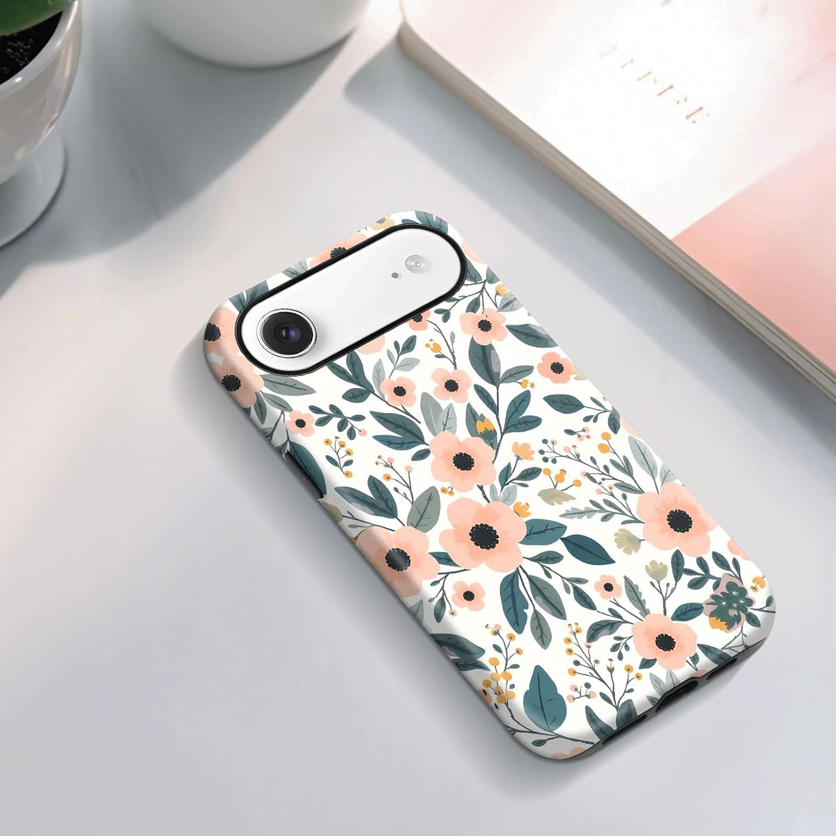 for iPhone 17 Air Case Peach Floral Pattern HD Scratch-Resistant Drop-Resistant 2-Layer Hard Case Minimalist Gift