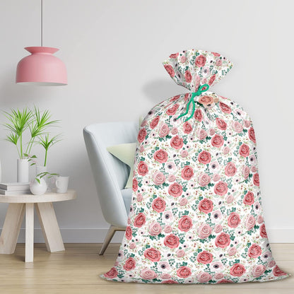 56" Large Plastic Gift Bag - Pink Floral Jumbo Bike Bag Gift Wrap for Birthdays, Mother's Day, Wedding, Baby Shower, Parties, or Any Occasion - 56" H x 36" W