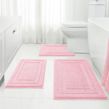 Light Pink Microfiber Bathroom Rugs Set of 3, Non Slip Bath Mats