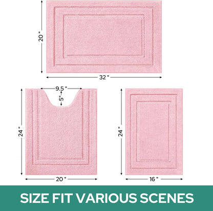 Light Pink Microfiber Bathroom Rugs Set of 3, Non Slip Bath Mats
