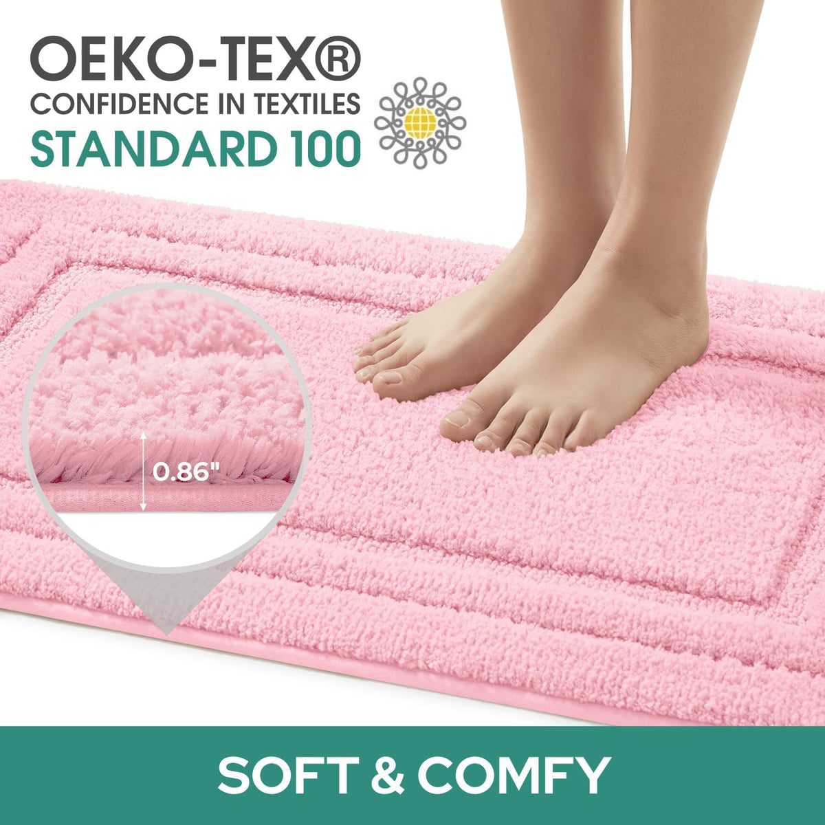 Light Pink Microfiber Bathroom Rugs Set of 3, Non Slip Bath Mats