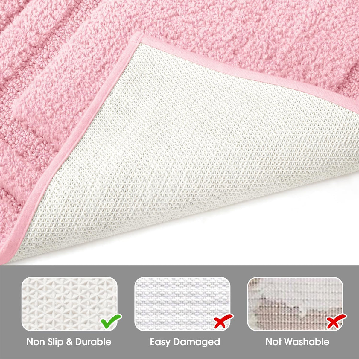 Light Pink Microfiber Bathroom Rugs Set of 3, Non Slip Bath Mats