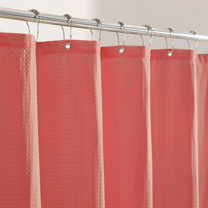 Scalloped Waffle Weave Shower Curtain with Rustproof Metal Grommet Holes for Bathroom, Machine Washable, Hooks Included (72x72 inch, Light Coral/Coral)