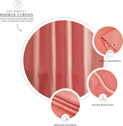 Scalloped Waffle Weave Shower Curtain with Rustproof Metal Grommet Holes for Bathroom, Machine Washable, Hooks Included (72x72 inch, Light Coral/Coral)