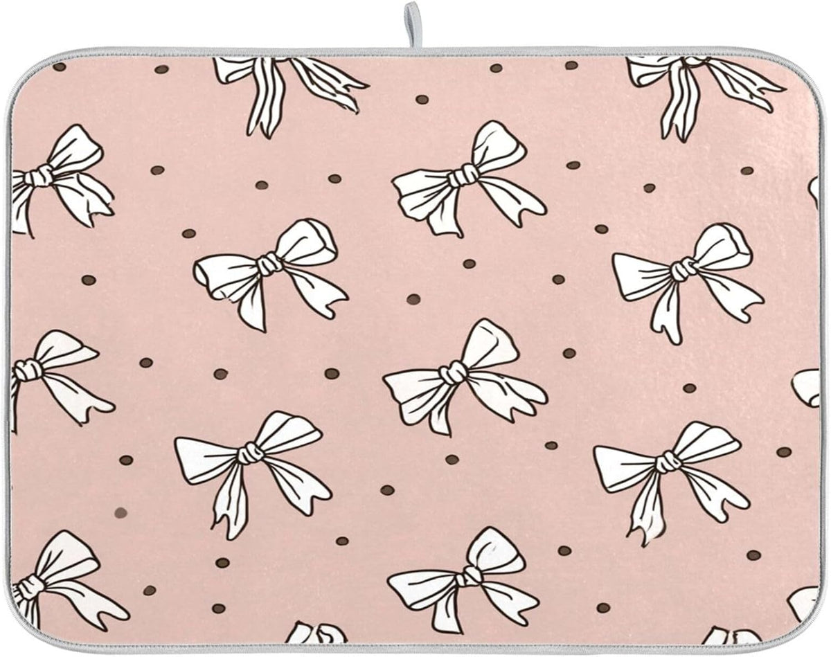 Cute Bow Light Pink Cute Dish Drying Mat Absorbent Dishes Drainer Rack Mats Microfiber Reversible Dish Drying Pad Fast Dry Kitchen Accessories 16x18in For Kitchen Counter