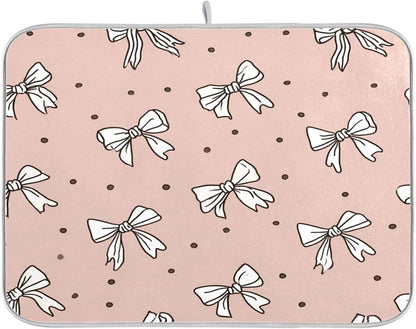 Cute Bow Light Pink Cute Dish Drying Mat Absorbent Dishes Drainer Rack Mats Microfiber Reversible Dish Drying Pad Fast Dry Kitchen Accessories 16x18in For Kitchen Counter