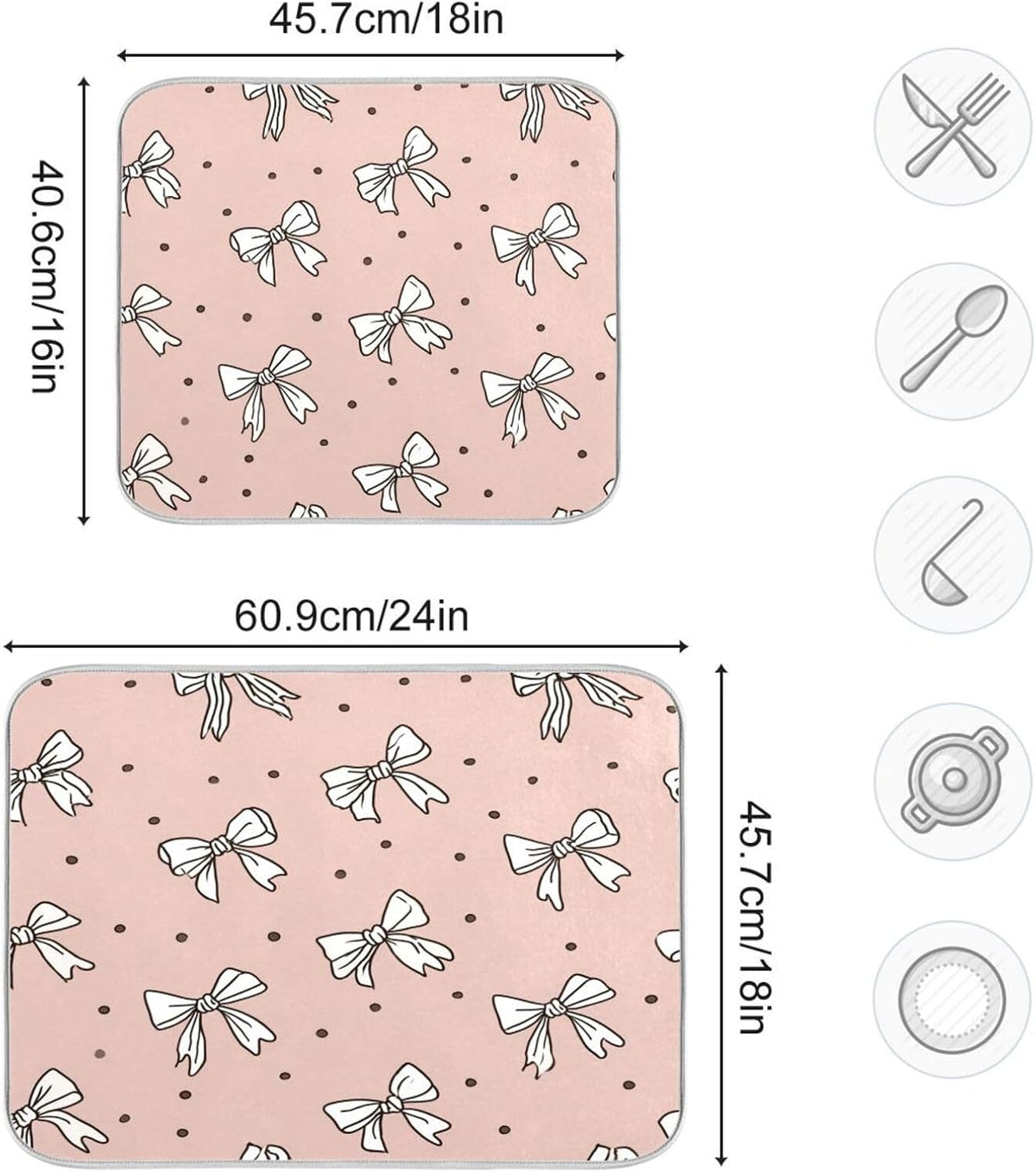 Cute Bow Light Pink Cute Dish Drying Mat Absorbent Dishes Drainer Rack Mats Microfiber Reversible Dish Drying Pad Fast Dry Kitchen Accessories 16x18in For Kitchen Counter