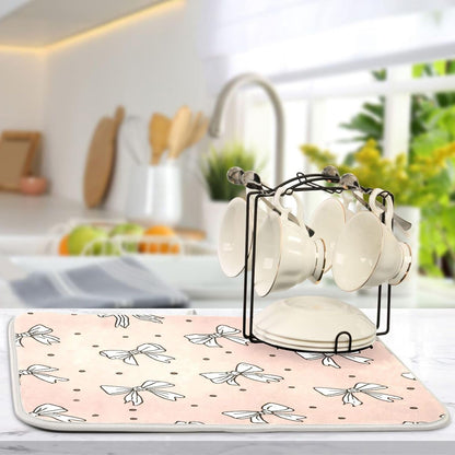 Cute Bow Light Pink Cute Dish Drying Mat Absorbent Dishes Drainer Rack Mats Microfiber Reversible Dish Drying Pad Fast Dry Kitchen Accessories 16x18in For Kitchen Counter