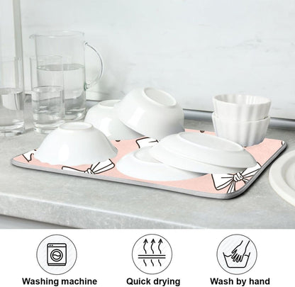Cute Bow Light Pink Cute Dish Drying Mat Absorbent Dishes Drainer Rack Mats Microfiber Reversible Dish Drying Pad Fast Dry Kitchen Accessories 16x18in For Kitchen Counter