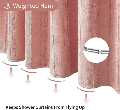 Pink Shower Curtain Boho, Cotton Blend Waffle Shower Curtain Textured, Fabric Shower Curtains for Bathroom, Washable 72 x 72