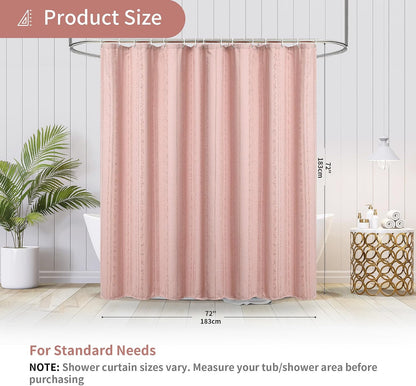 Pink Shower Curtain Boho, Cotton Blend Waffle Shower Curtain Textured, Fabric Shower Curtains for Bathroom, Washable 72 x 72