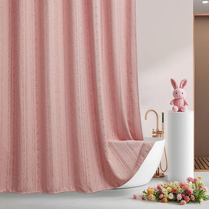 Pink Shower Curtain Boho, Cotton Blend Waffle Shower Curtain Textured, Fabric Shower Curtains for Bathroom, Washable 72 x 72