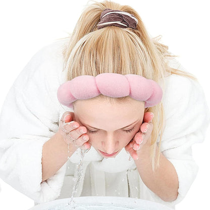 Spa Headband for Washing Face Wristband Sponge Makeup Skincare Headband Terry Cloth Bubble Soft Get Ready Hairband for Women Girl Puffy Padded Headwear Non Slip Thick Hair Accessory(Pink)