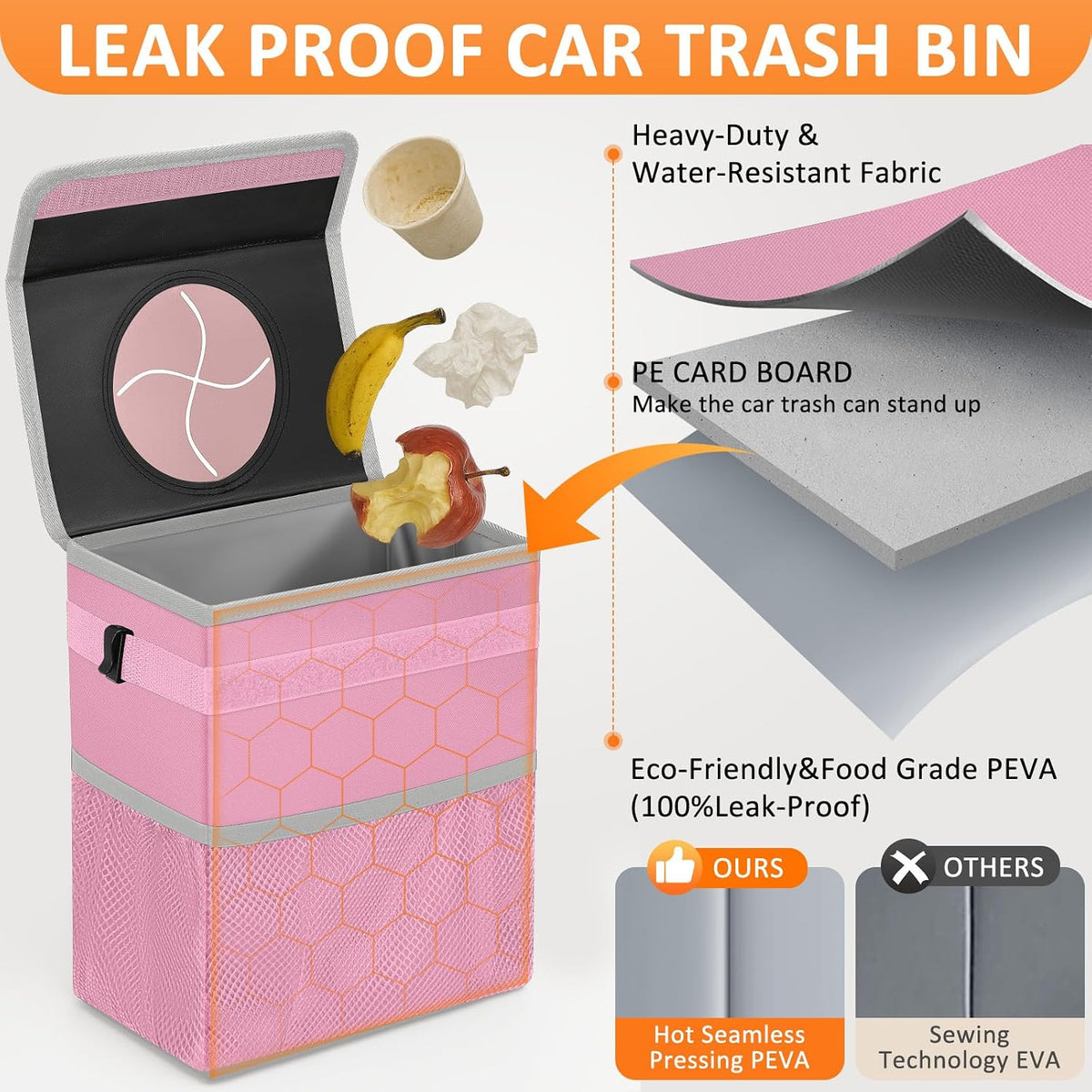 Car Trash Can with Lid Leak Proof Car Accessories for Women