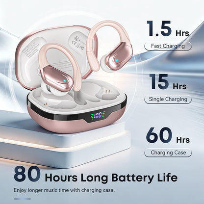 Wireless Earbuds, Sports Bluetooth Headphones, 80Hrs Playtime Ear Buds with LED Power Display, Noise Canceling Headset, IPX7 Waterproof Earphones for Workout/Running