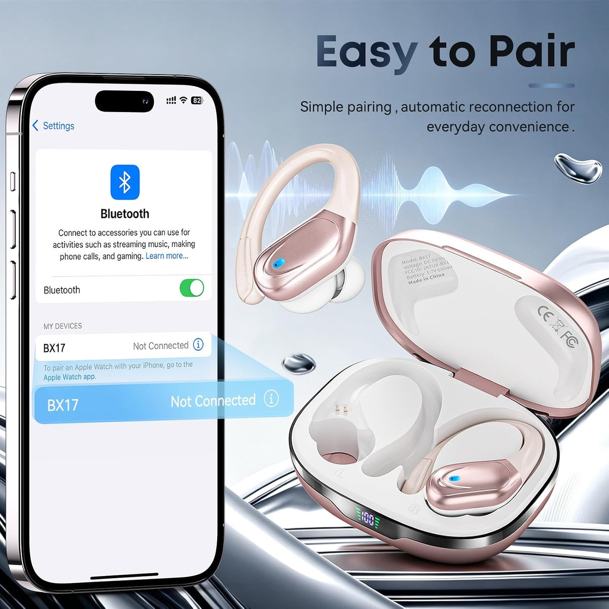 Wireless Earbuds, Sports Bluetooth Headphones, 80Hrs Playtime Ear Buds with LED Power Display, Noise Canceling Headset, IPX7 Waterproof Earphones for Workout/Running