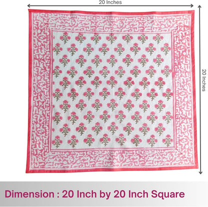 ATOSII Gulbahar White Pink 100% Cotton Cloth Napkins, Handblock Print Designer Table Linen, Perfect for Dinners, Weddings, Cocktail, Kitchen, Thanksgiving/Christmas I 20" X 20" Inches I Set of 4
