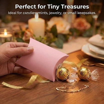 50 Pack Pink Pillow Boxes for Small Business with 2 Ribbon Rolls