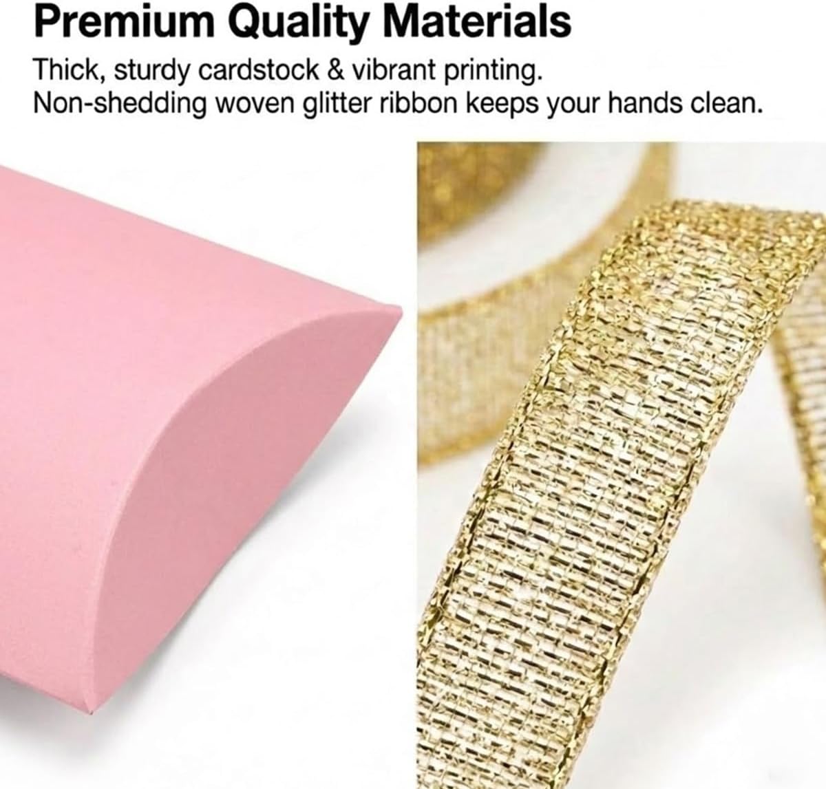 50 Pack Pink Pillow Boxes for Small Business with 2 Ribbon Rolls