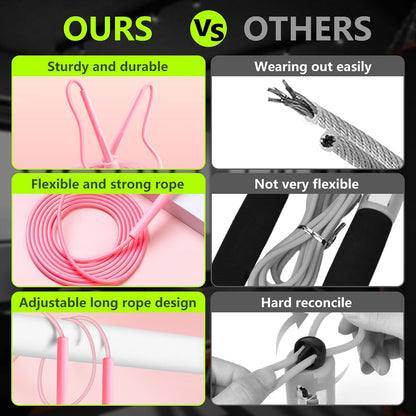 2 Pack Adjustable Jump Rope, Tangle-Free Skipping Rope for Women Men, Lightweight Speed Rope, Workout Exercise Rope for Fitness Boxing Adult Gym Outdoor Beginner