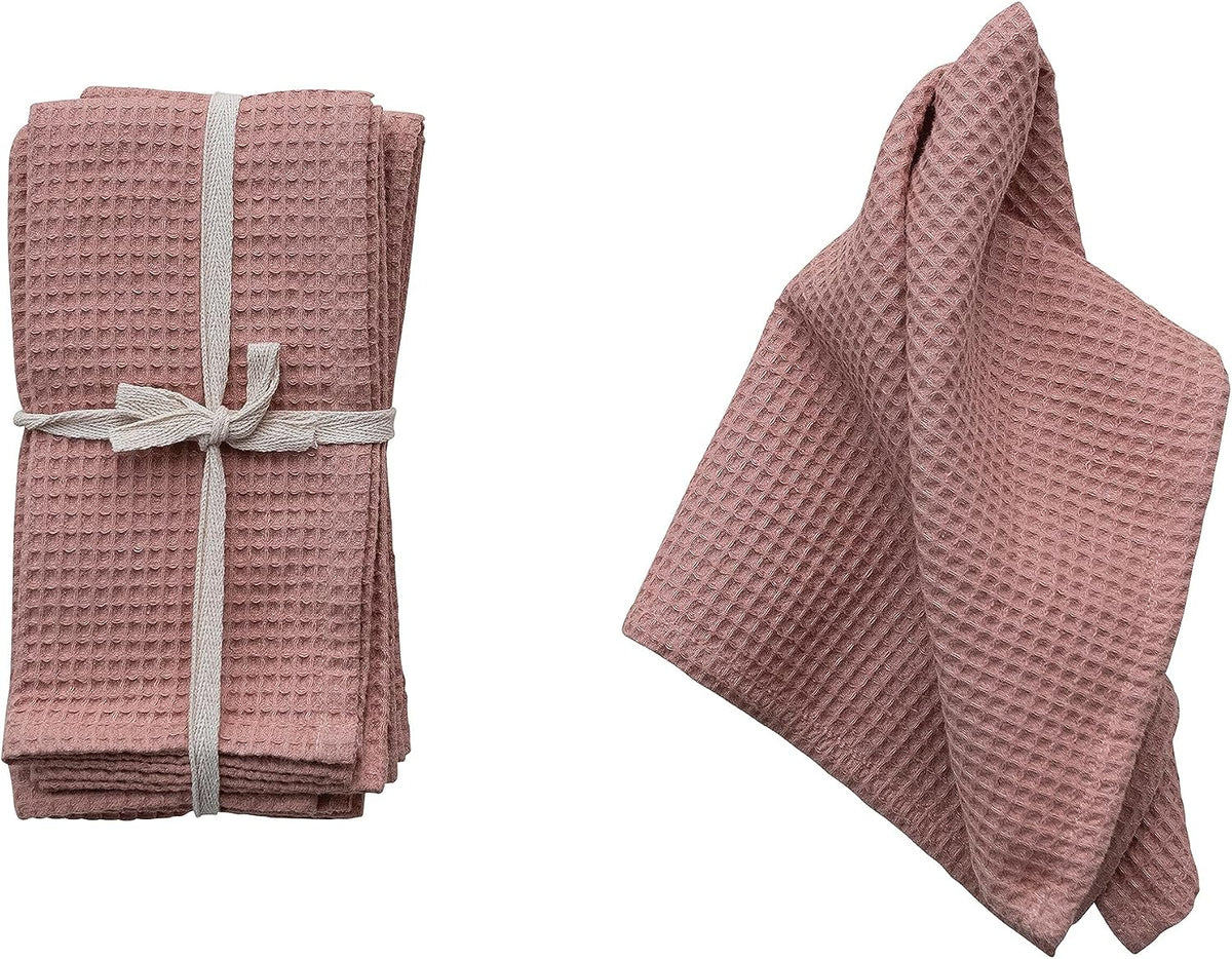 18 Inches Square Woven Linen and Cotton Waffle Dinner Kitchen Use, Putty Color, Set of 4 Napkin, Blush