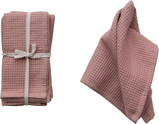18 Inches Square Woven Linen and Cotton Waffle Dinner Kitchen Use, Putty Color, Set of 4 Napkin, Blush