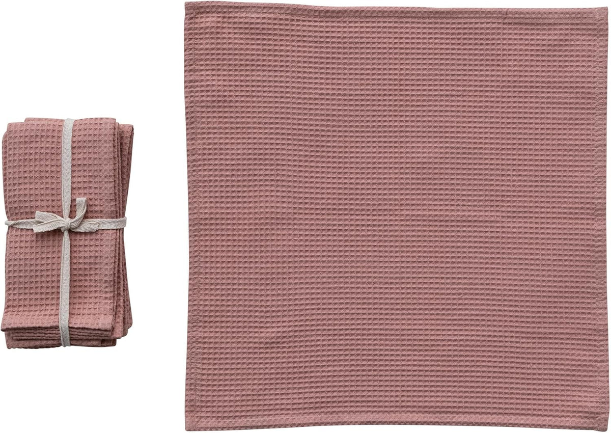 18 Inches Square Woven Linen and Cotton Waffle Dinner Kitchen Use, Putty Color, Set of 4 Napkin, Blush