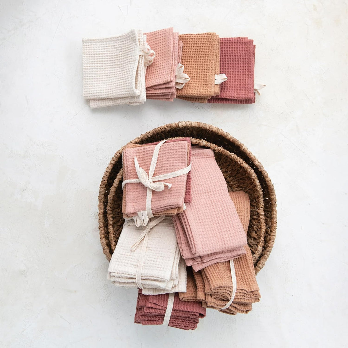 18 Inches Square Woven Linen and Cotton Waffle Dinner Kitchen Use, Putty Color, Set of 4 Napkin, Blush