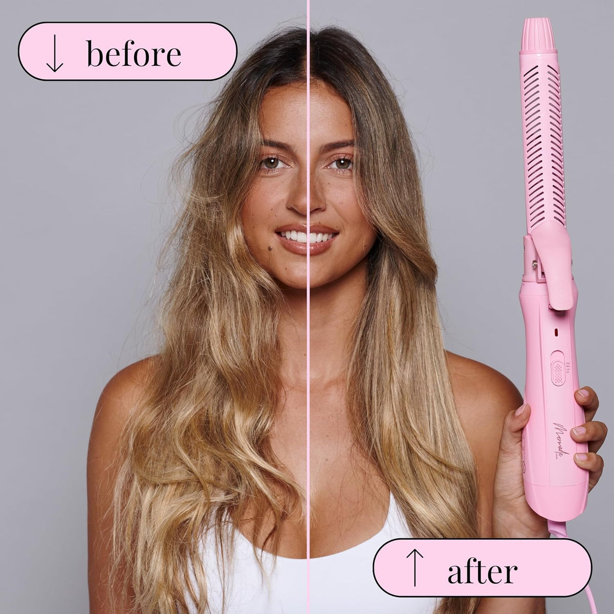 Aircurl Curling Iron - 1.25 Inch Ceramic Barrel with Clamp, Hair Curler for Long, Medium, & Short Hair, Ionic Technology, Lower Heat Temperatures for Healthier Hair Styling - 1.25", Pink