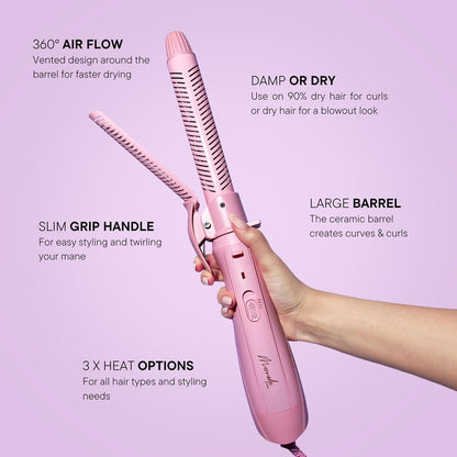 Aircurl Curling Iron - 1.25 Inch Ceramic Barrel with Clamp, Hair Curler for Long, Medium, & Short Hair, Ionic Technology, Lower Heat Temperatures for Healthier Hair Styling - 1.25", Pink