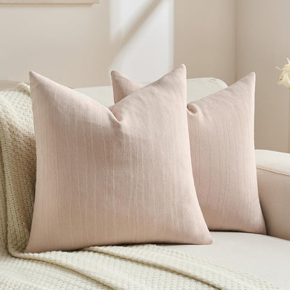 Pack of 2 Chenille Striped Throw Pillow Covers 18x18 Inch,Pink