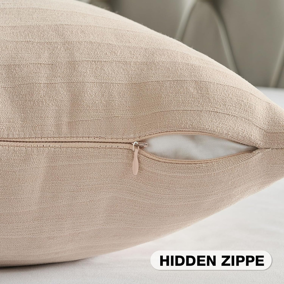 Pack of 2 Chenille Striped Throw Pillow Covers 18x18 Inch,Pink