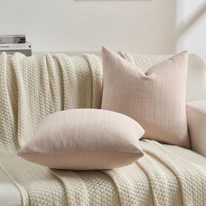Pack of 2 Chenille Striped Throw Pillow Covers 18x18 Inch,Pink