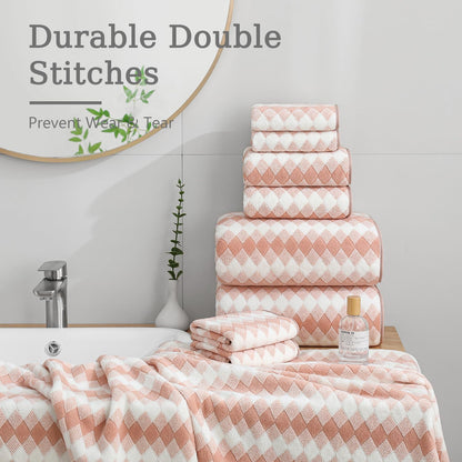 8 Piece Bathroom Towel Set |2 Oversized Bath Towels,2 Hand Towels,4 Washcloths| 600GSM Soft Hotel Towel Set Extra Large Bath Sheet for Bathroom,Highly Absorbent Quick Dry Bath Towel Collections,Peach