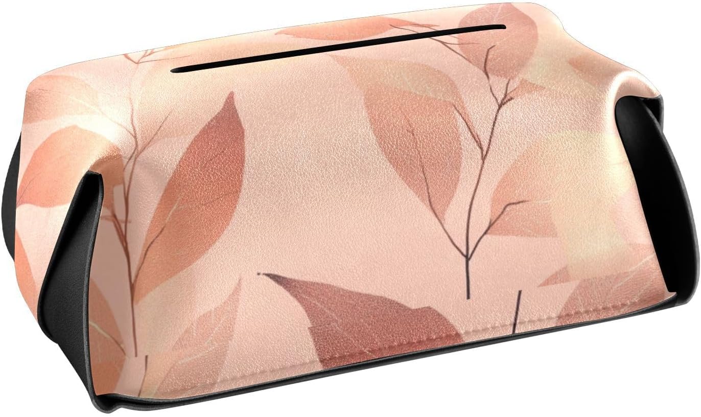 Leather tissue holder Hanging napkin holder sun visor with Adjustable straps & zipper Refillable tissue dispenser Peach Leaves Rose Gold