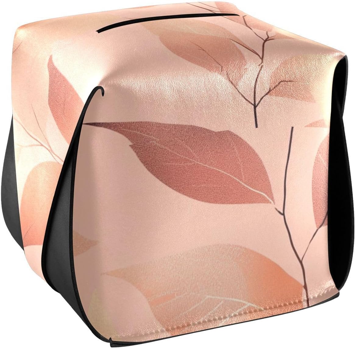 Leather tissue holder Hanging napkin holder sun visor with Adjustable straps & zipper Refillable tissue dispenser Peach Leaves Rose Gold