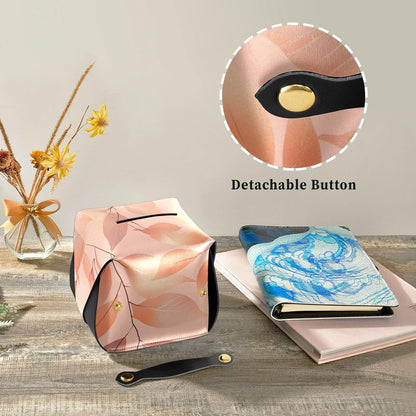 Leather tissue holder Hanging napkin holder sun visor with Adjustable straps & zipper Refillable tissue dispenser Peach Leaves Rose Gold